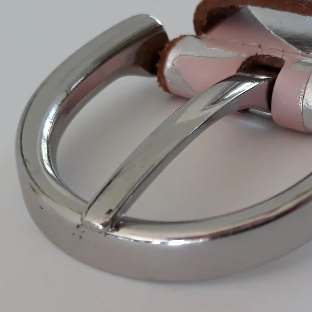 80s Armani Exchange silver printed pink leather belt S